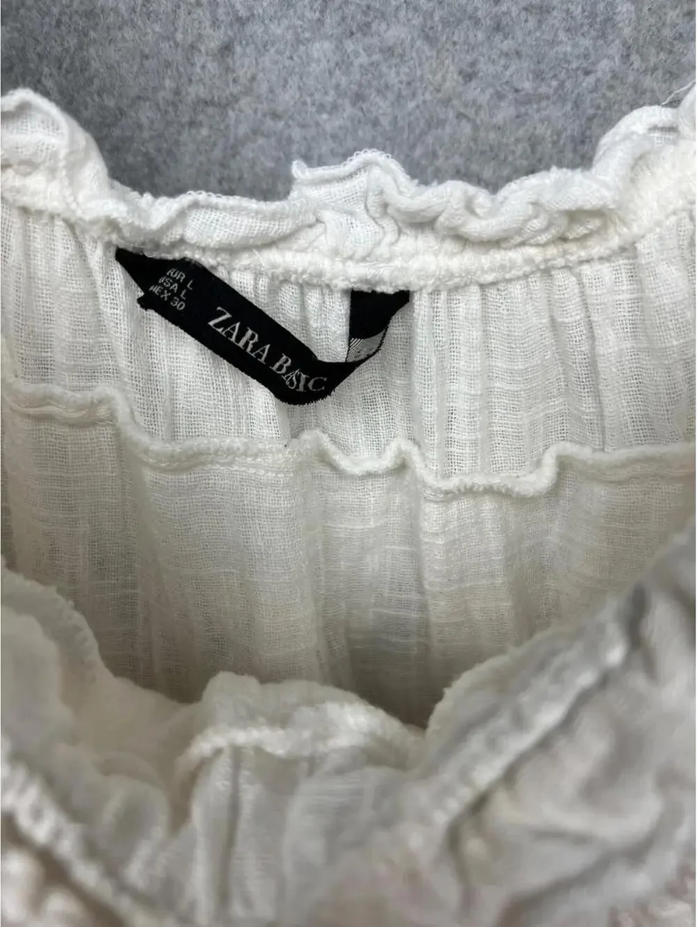 Zara Off The Shoulder Flowy Blouse Boho Long Sleeve Womens L Layer Ruffle Cotton
